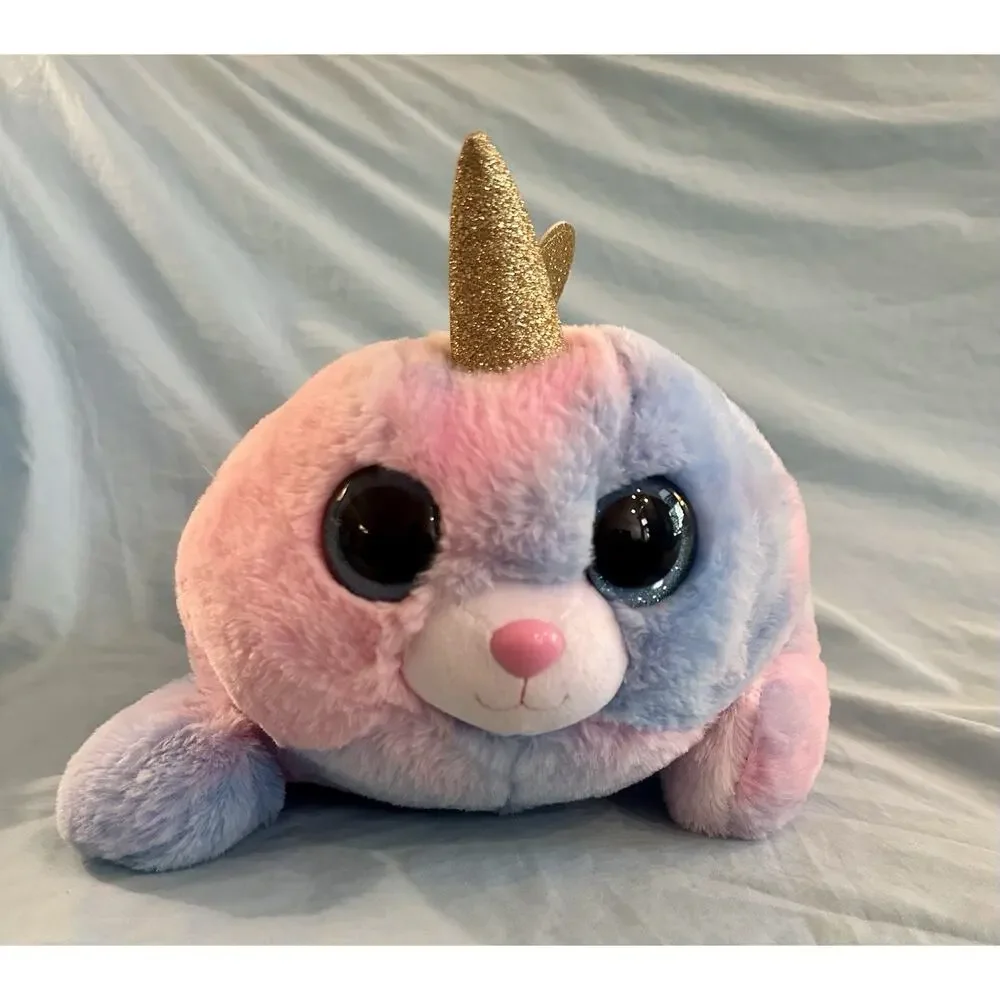 Baby Harp Seal Unicorn Plush Multicolor Pastel Gold Heart Big Eyes